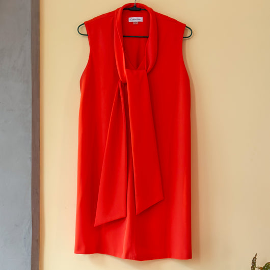 Calvin Klein Scuba Crepe Trapeze Dress with Neck Tie