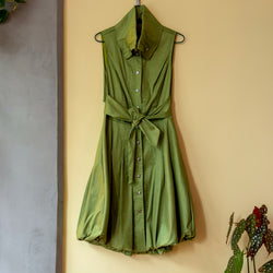 Frank Lyman Design Celery Green Bubble Hem Sleeveless Belted Dress